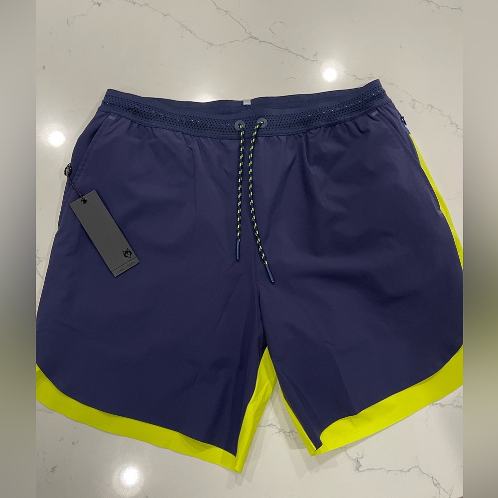 Greyson Athletic Shorts Blue and Yellow Elastic Waist